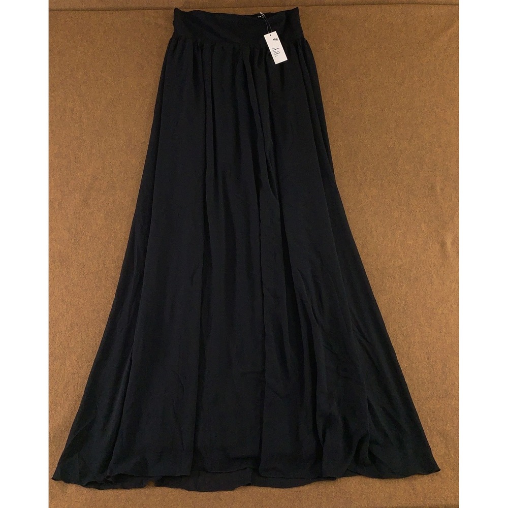 TFNC London Womens 14 Black Pleated Front Smocked Lined Dara Maxi Skirt NWT